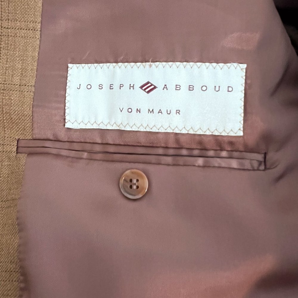 Joseph Abboud for Von Maur Wool Silk Brown Tan Windowpane Plaid Sports Coat 44R - Picture 6 of 14